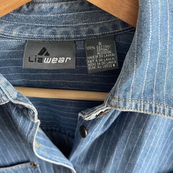 Vintage Lizwear Pinstripe Denim Button Up - S - Picture 3 of 5